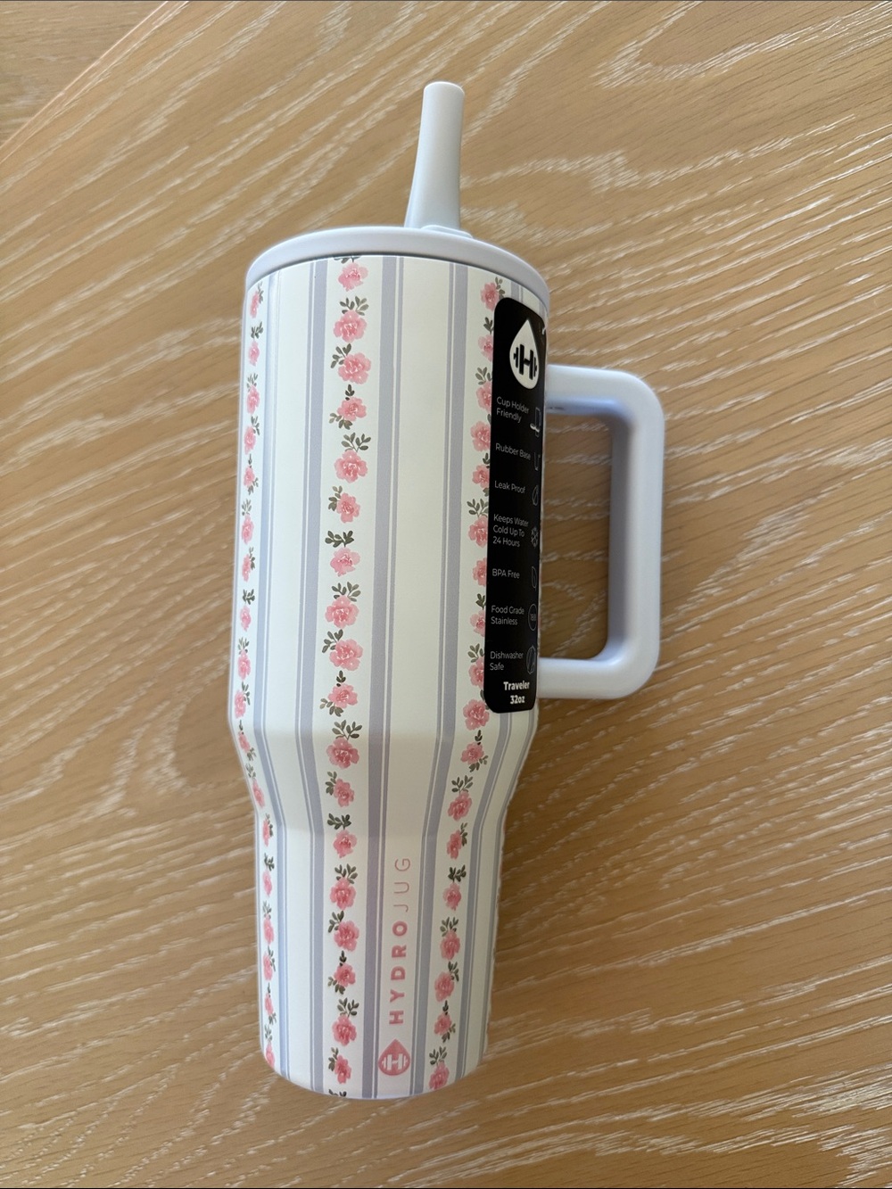 HydroJug Rose Stripe Tumbler - Pink & White